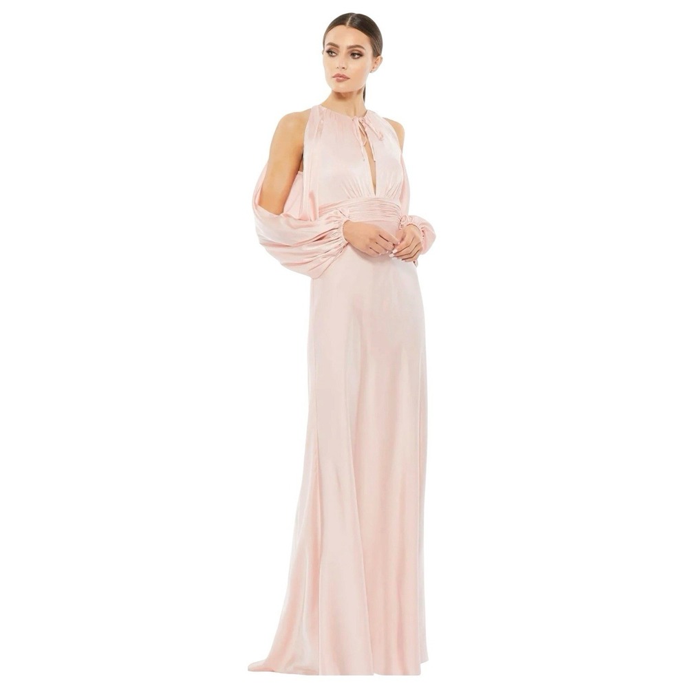 Mac‎ Duggal 70184 Salmon Satin Cold Shoulder Gown Size 10 $398